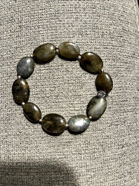 Labradorite Beaded Stretch Bracelet in Gray & Brown